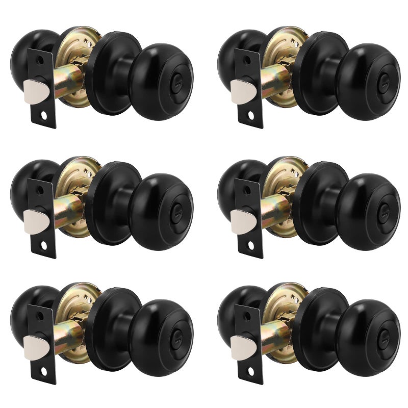 Probrico 6 Pack Round Privacy Door Knob(Thumb Turn Lock on The Inside), Keyless Doorknobs Interior/Exterior Lockset,Privacy Knobs for Bedroom/Bathroom,Black Modern Design Door Hardware - Image 1